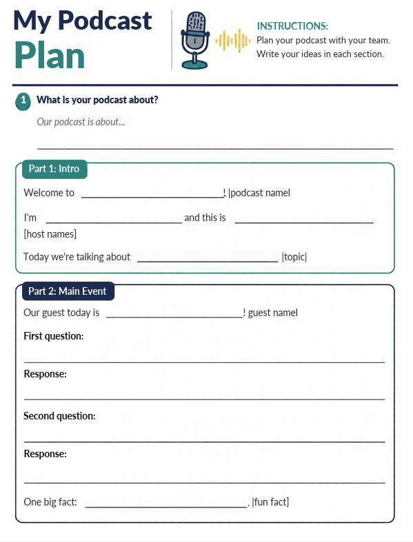 Elementary Level Podcast Worksheet